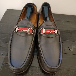100% Authentic Gucci Mens Dark Brown Loafers Size 10D